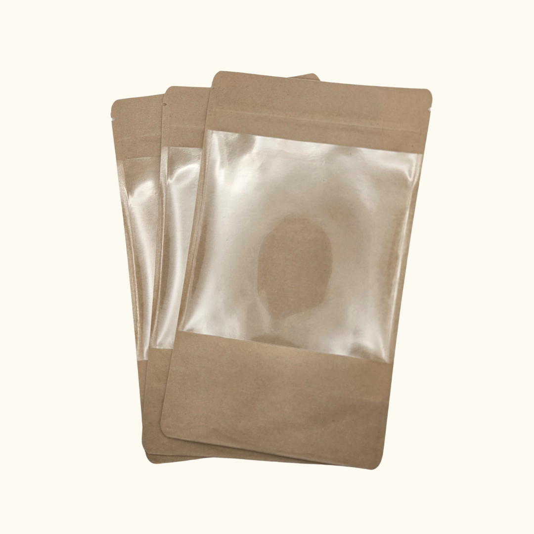 20x Standbodenbeutel aus Kraftpapier - 750 ml - mit großem Sichtfenster