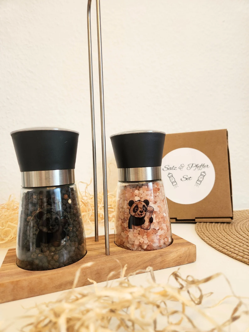 Salz- & Pfeffermühle inkl. Gewürzmühlenständer aus hochwertigem Olivenholz