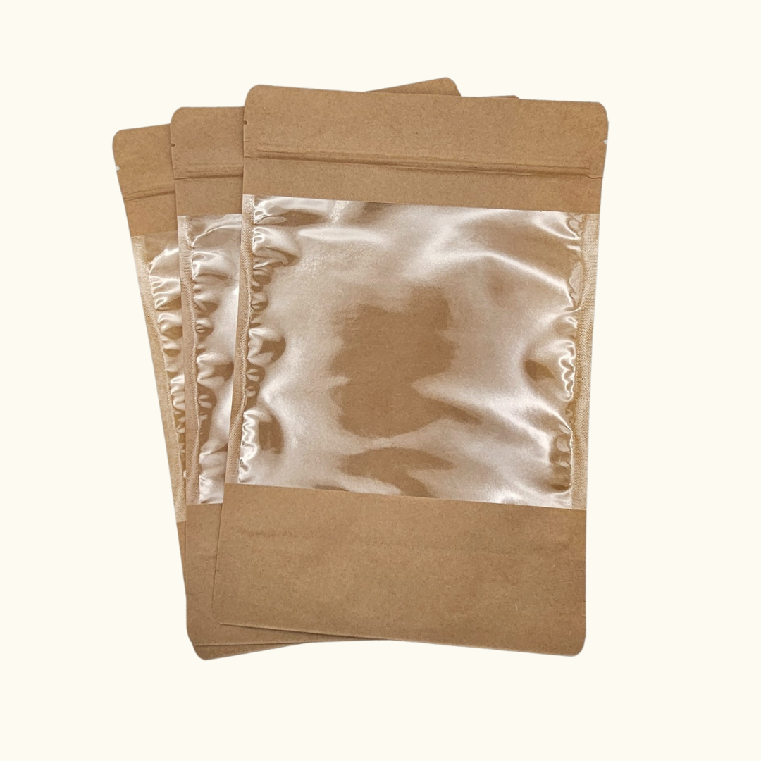 20x Standbodenbeutel aus Kraftpapier - 1800 ml - mit großem Sichtfenster