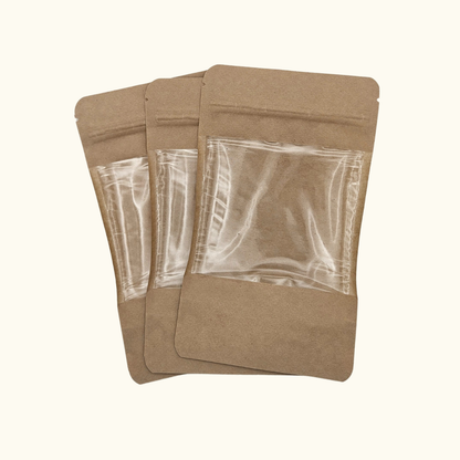 30x Standbodenbeutel aus Kraftpapier - 250 ml - mit großem Sichtfenster