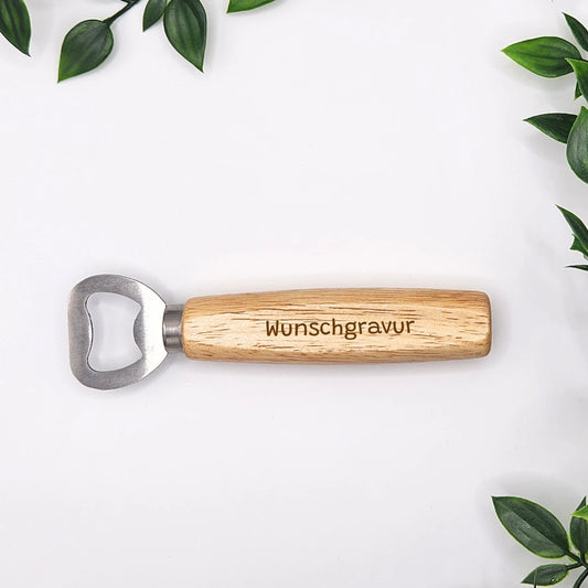 Flaschenöffner mit Wunschgravur personalisiert aus Holz und Edelstahl