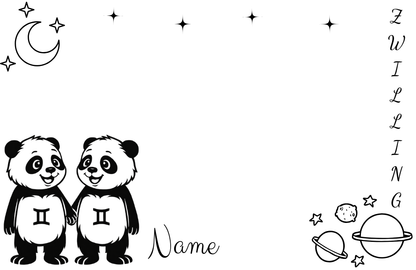 Sternzeichen "Panda-Edition" Brett mit Namen personalisiert aus Buchenholz