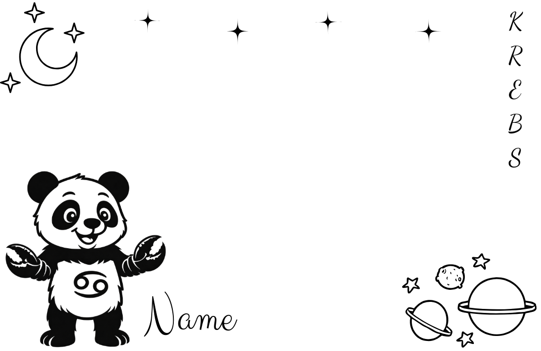 Sternzeichen "Panda-Edition" Brett mit Namen personalisiert aus Buchenholz
