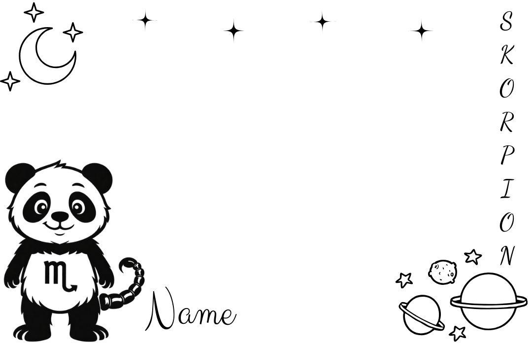 Sternzeichen "Panda-Edition" Brett mit Namen personalisiert aus Buchenholz