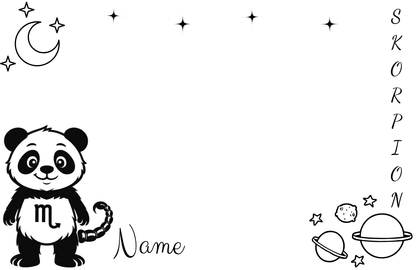 Sternzeichen "Panda-Edition" Brett mit Namen personalisiert aus Buchenholz