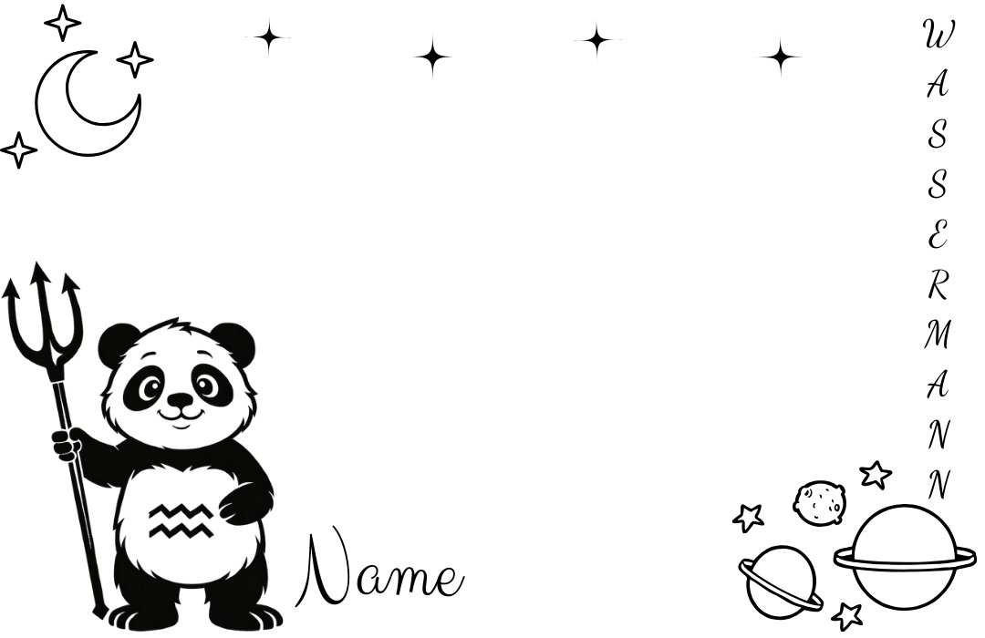 Sternzeichen "Panda-Edition" Brett mit Namen personalisiert aus Buchenholz