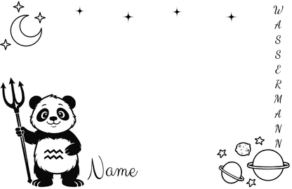 Sternzeichen "Panda-Edition" Brett mit Namen personalisiert aus Buchenholz