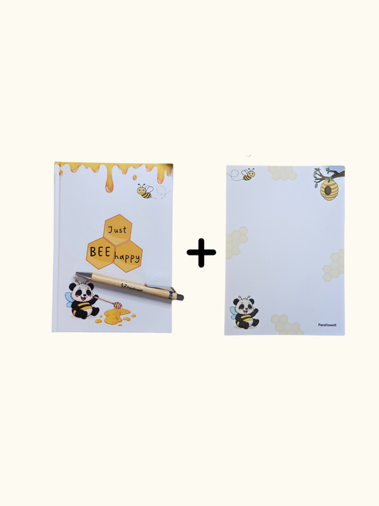 Notizbuch + Notizblock "Panda als Biene - Bundle