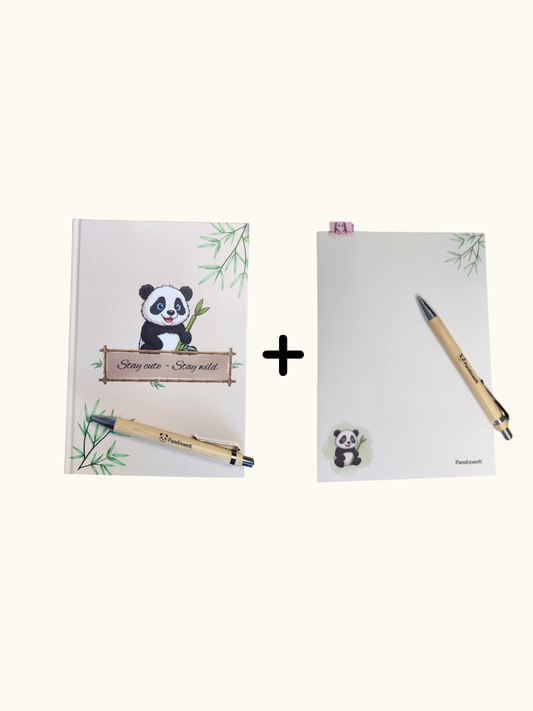 Notizbuch + Notizblock "Panda mit Bambus" - Bundle