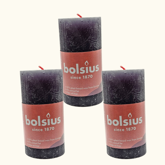 3er Set Bolsius Rustik Stumpenkerze 100/50 mm - Stürmisches Grau