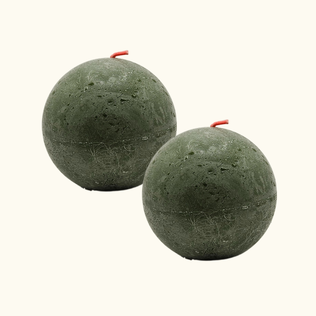 2er Set Bolsius Rustik Kugelkerze 76mm - Frische Olive