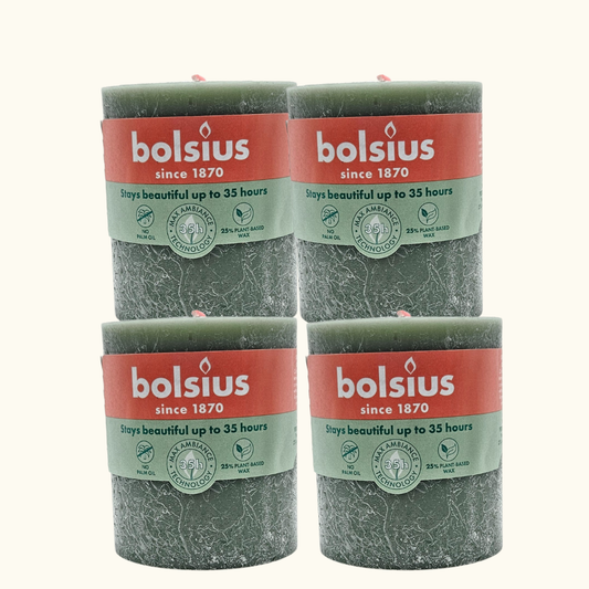 4er Set Bolsius Rustik Stumpenkerze 80/68 mm - Frische Olive
