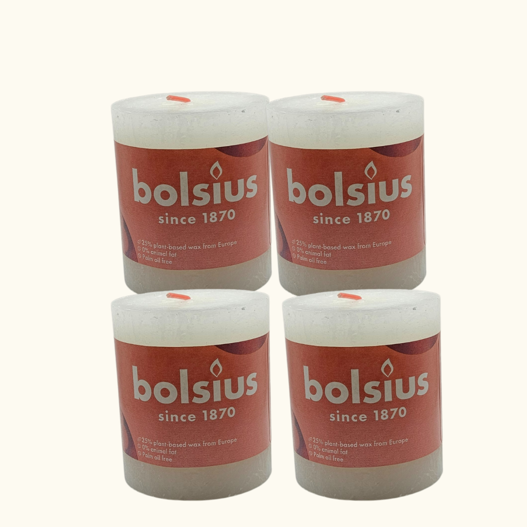 4er Set Bolsius Rustik Stumpenkerze 80/68 mm - Weiß