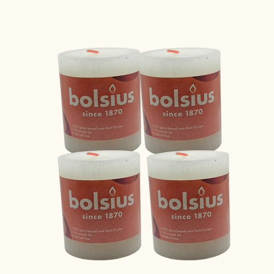 4er Set Bolsius Rustik Stumpenkerze 80/68 mm - Weiß