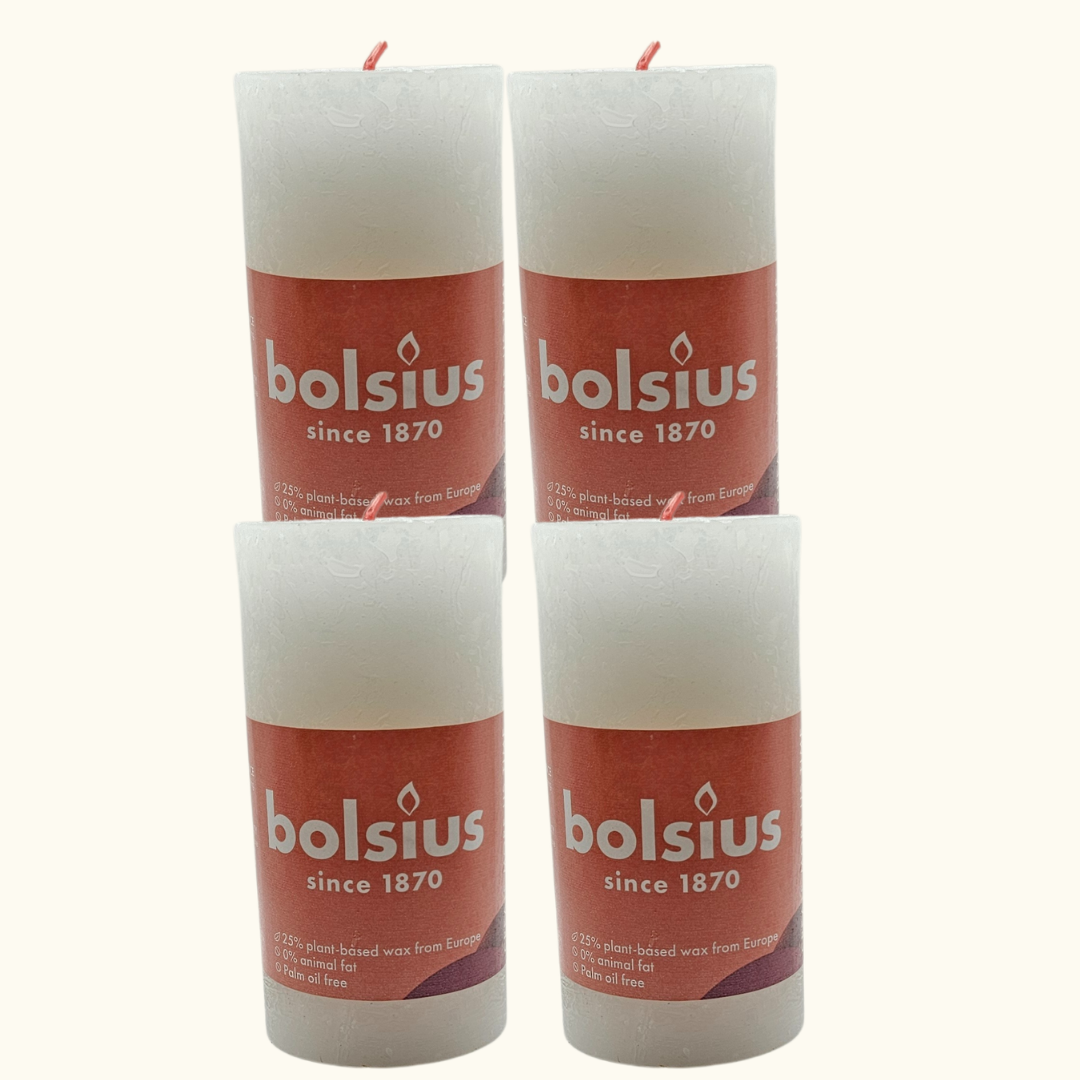 4er Set Bolsius Rustik Stumpenkerze 100/50 mm - Weiß