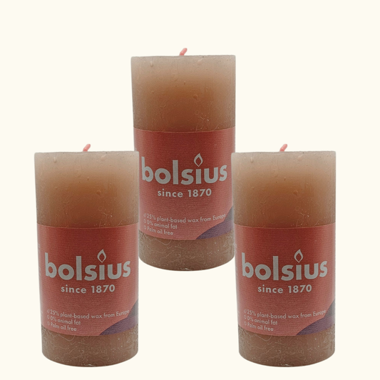3er Set Bolsius Rustik Stumpenkerze 100/50 mm - Nebliges Rosa