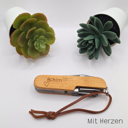 Personalisiertes Taschenmesser aus Bambus - mit Gravur