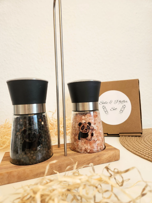 Salz- & Pfeffermühle inkl. Gewürzmühlenständer aus hochwertigem Olivenholz