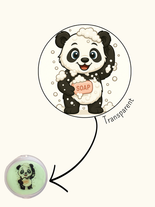Aufkleber "Panda mit Seife" - 4cm - Transparenter Hintergrund