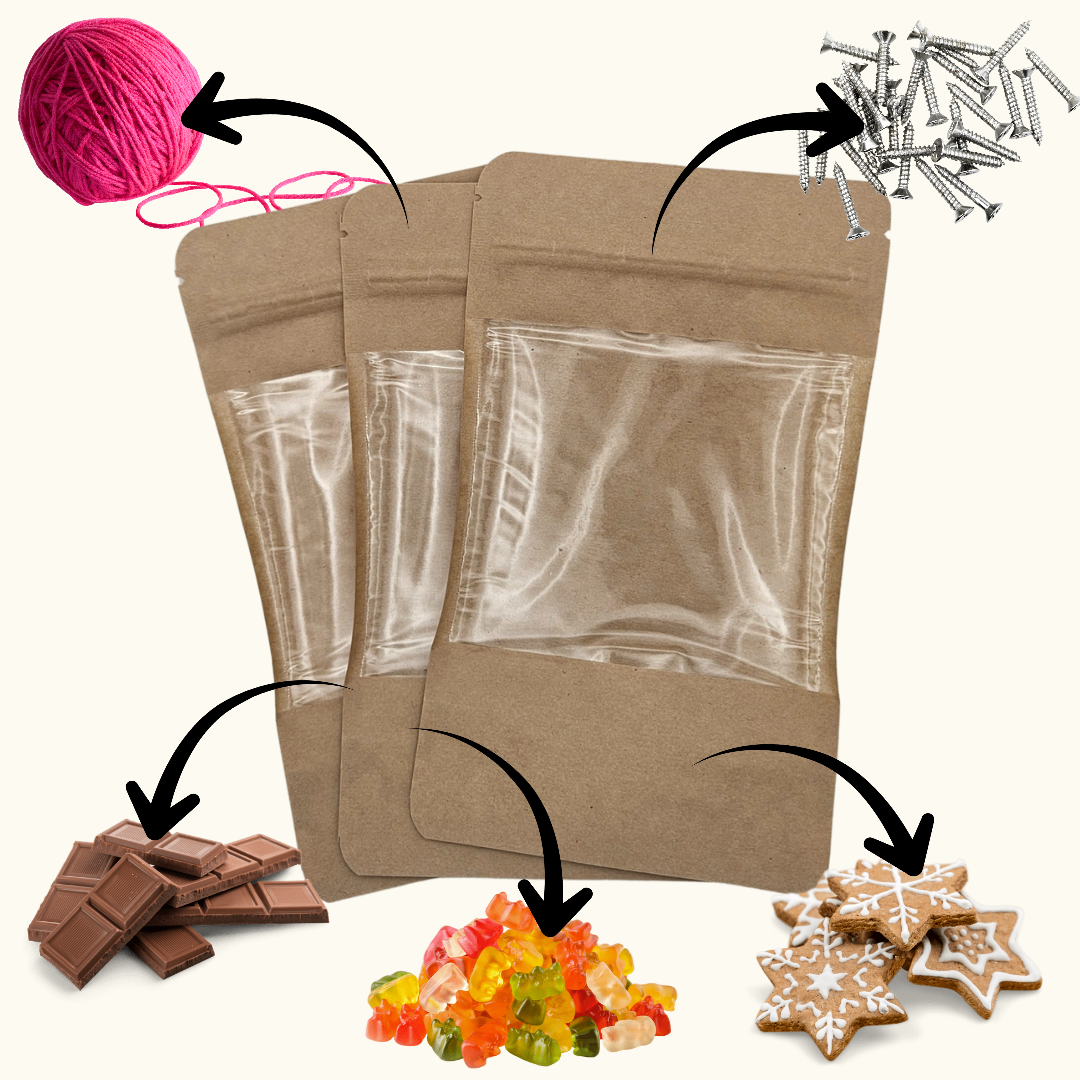 20x Standbodenbeutel aus Kraftpapier - 1800 ml - mit großem Sichtfenster