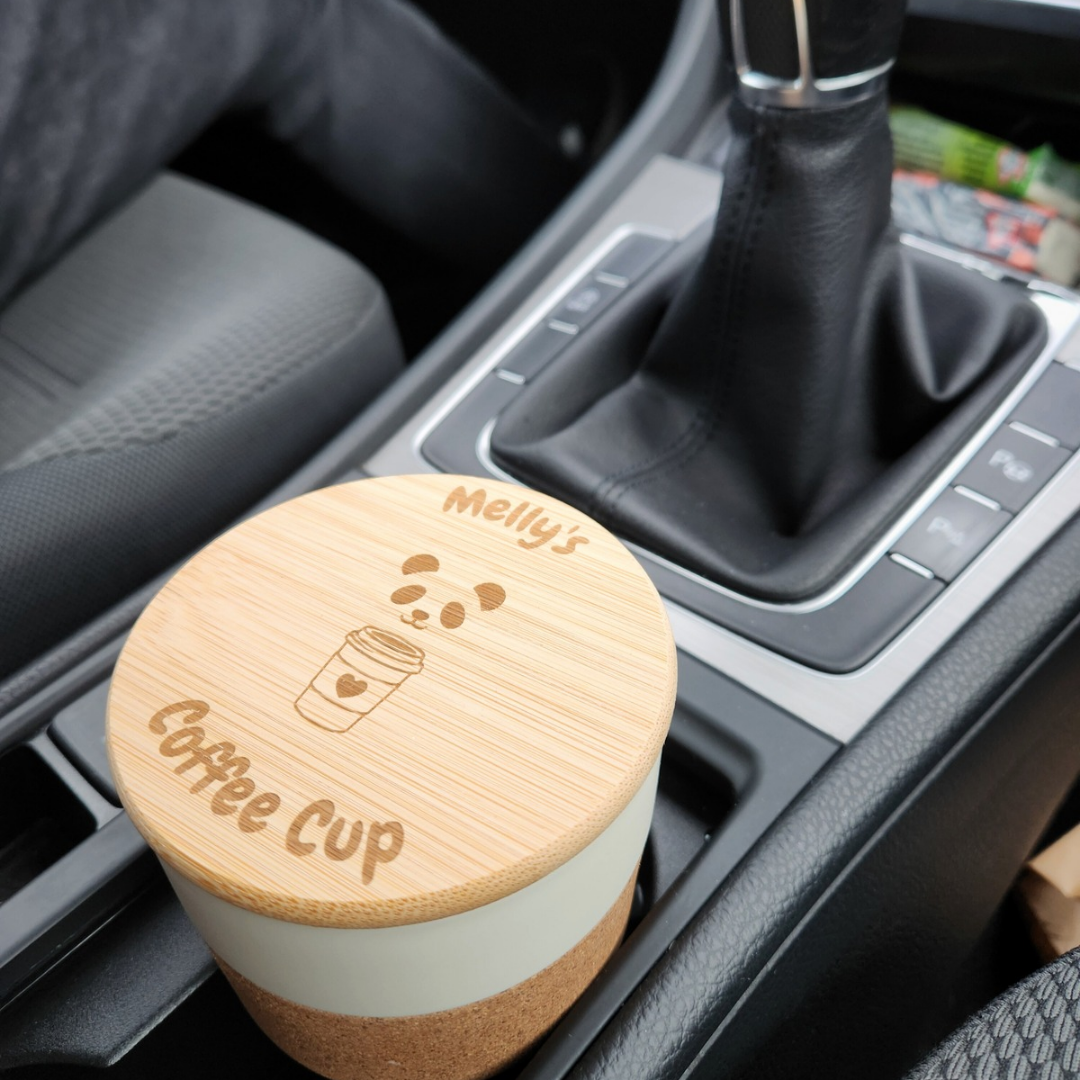 Personalisierter & nachhaltiger Kaffeebecher "to go" mit Korkband