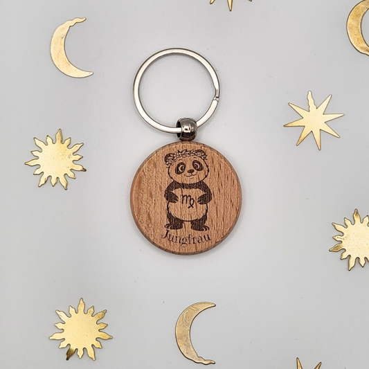 Sternzeichen "Panda-Edition" Schlüsselanhänger personalisiert aus Buchenholz