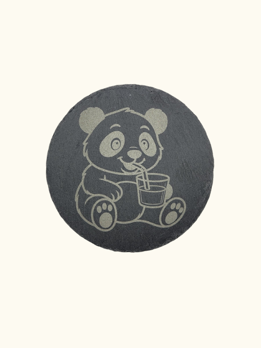 Runder Schiefer Untersetzer mit Panda Motiv eingraviert