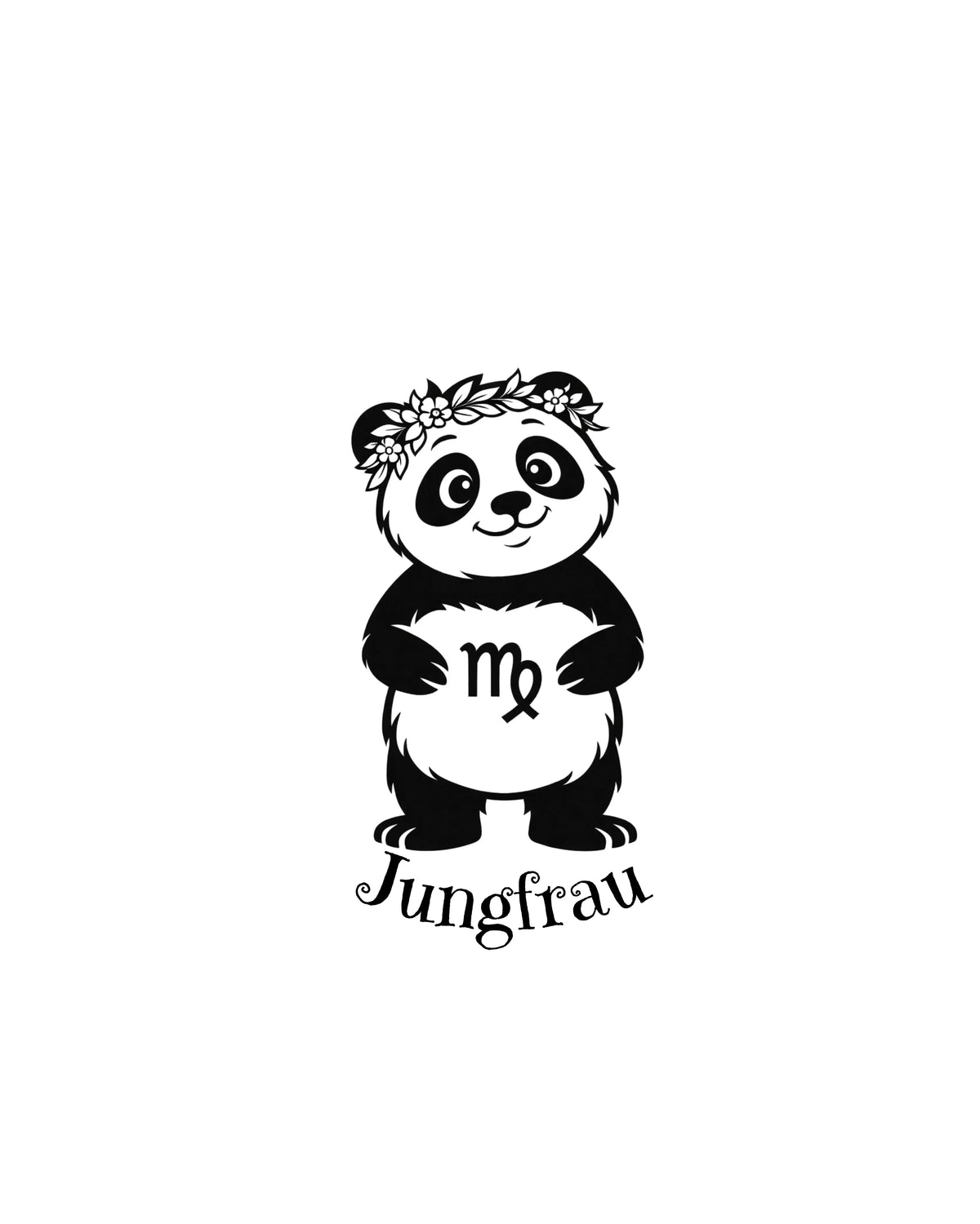 Vorlage Schlüsselanhänger Sternzeichen Panda als Jungfrau mit einer Krone sowie dem Text "Jungfrau".