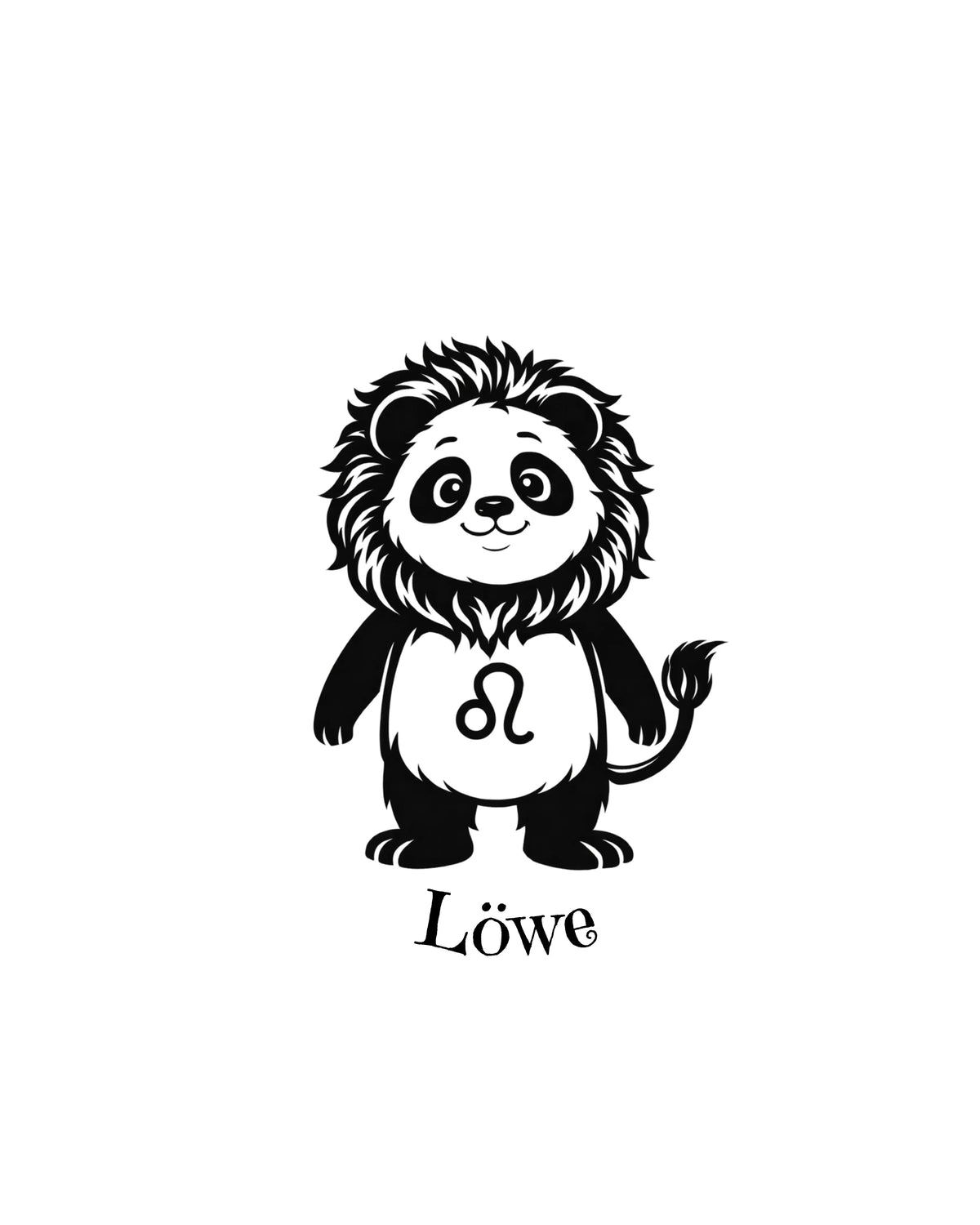 Vorlage Schlüsselanhänger Sternzeichen Panda als Löwe mit einer Mähne und dem Text "Löwe".
