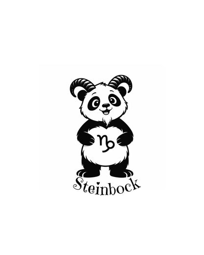 Vorlage Schlüsselanhänger Sternzeichen Panda als Steinbock mit zwei Hörnern und dem Text "Steinbock".