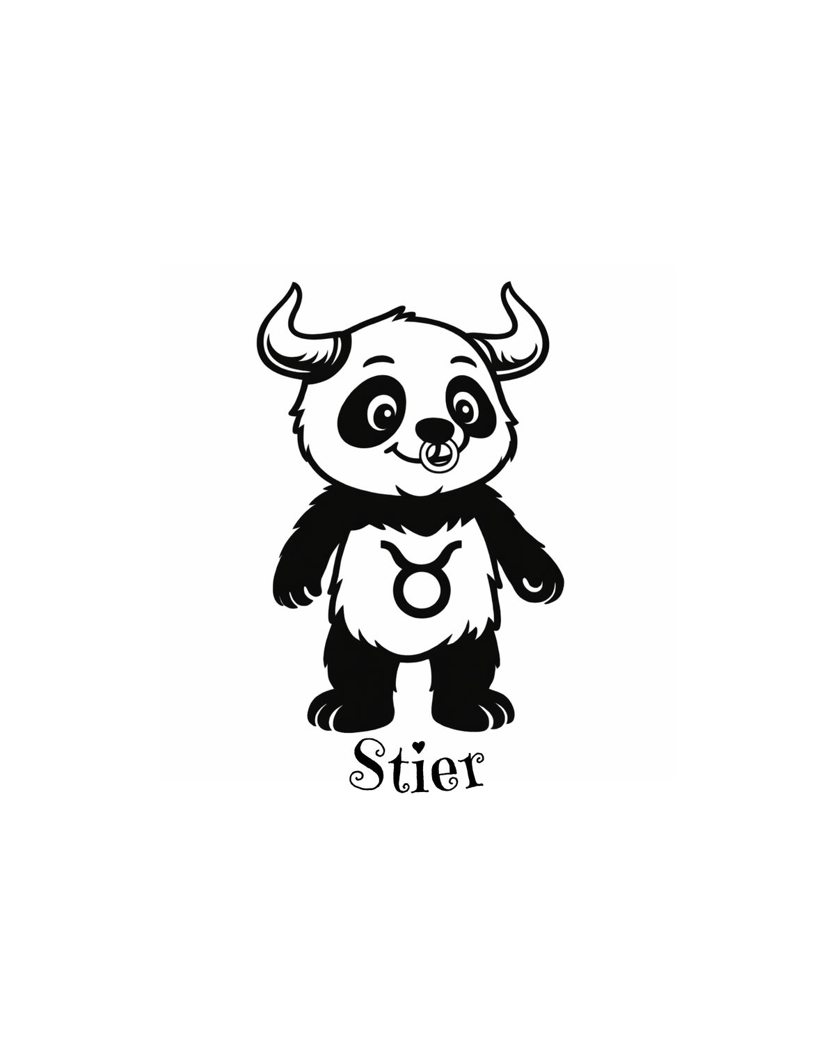 Vorlage Schlüsselanhänger Sternzeichen Panda als Stier mit zwei Hörnern sowie dem Text "Stier".