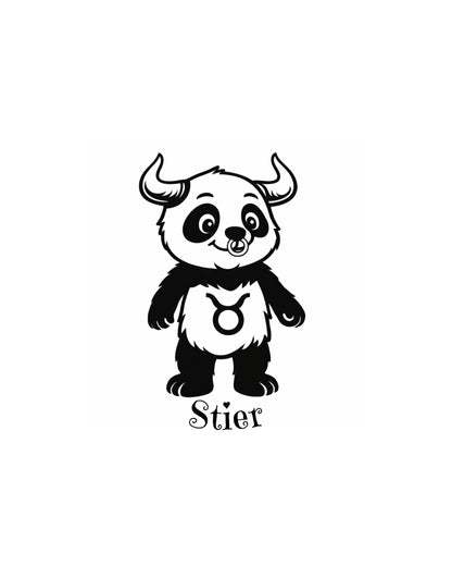 Vorlage Schlüsselanhänger Sternzeichen Panda als Stier mit zwei Hörnern sowie dem Text "Stier".