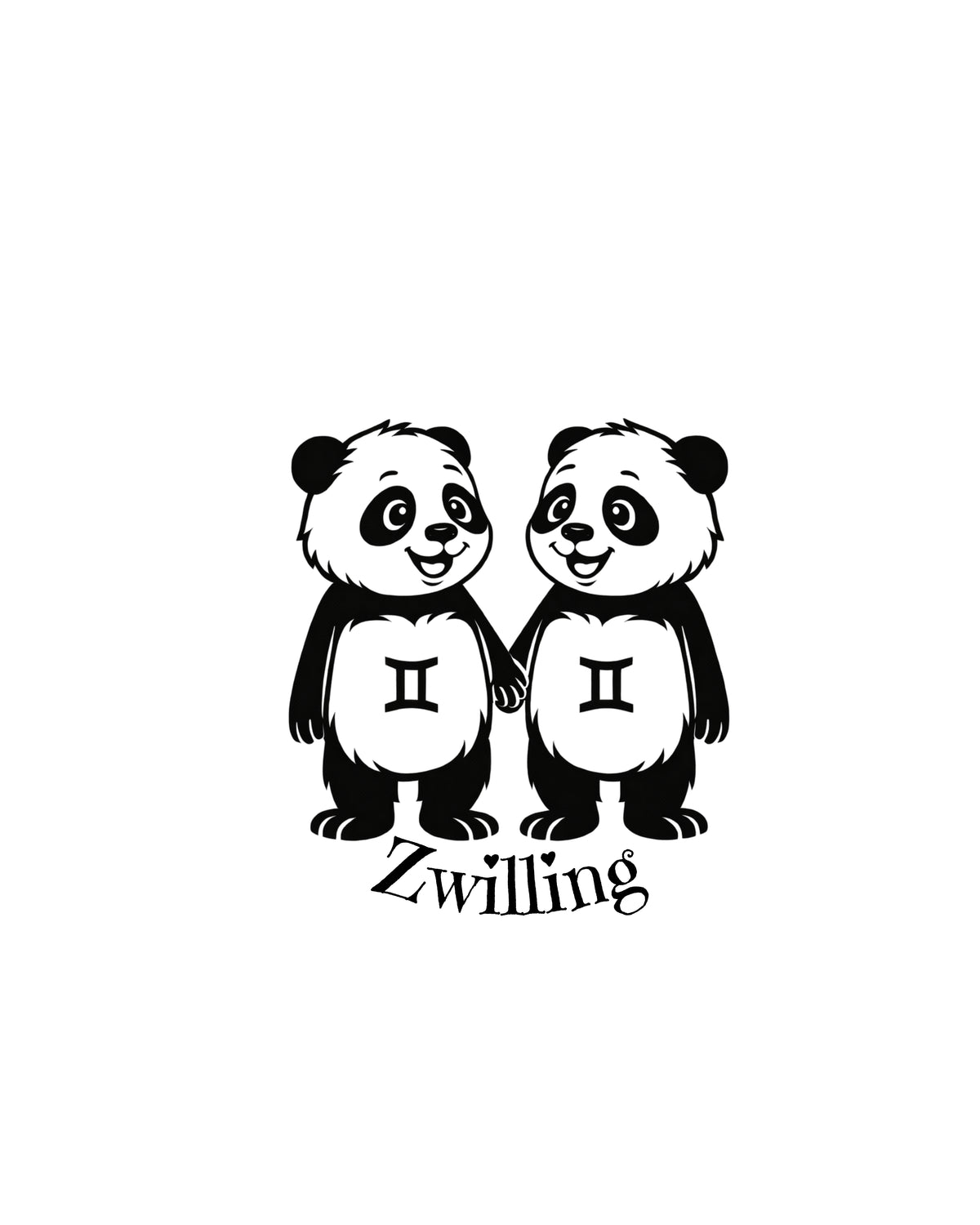 Vorlage Schlüsselanhänger Sternzeichen zwei Panda als Zwilling sowie dem Text "Zwilling".