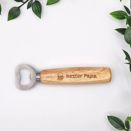 Individueller Holz-Flaschenöffner mit der Widmung „Bester Papa“, perfekt als persönliches Geschenk zum Vatertag oder Geburtstag